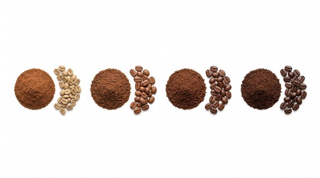Coffee Beans and Ground Coffee Showing Roast Levels