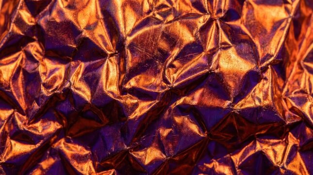 Crumpled bronze metallic foil texture background.