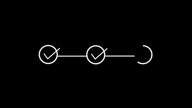 abstract 3 step infographic process with check mark icon animation. Step-by-step process icon animation on black background.Motion graphics of concept