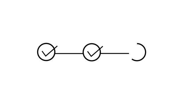 abstract 3 step infographic process with check mark icon animation. Step-by-step process icon animation on black background.Motion graphics of concept