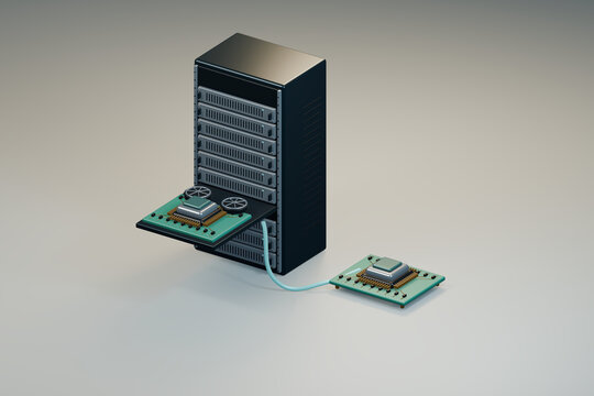 Server cabinet with a removable processor tray