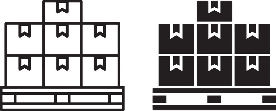 stacked cardboard boxes on pallet logistics and warehouse icons set vector illustration