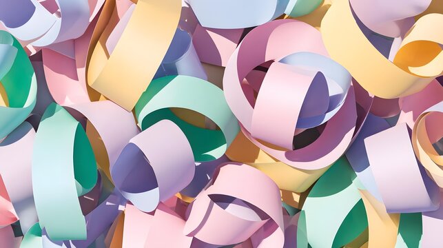 twisting upward in random directions, matte pastel surfaces, peach, mint, cream, and lavender tones, elegant abstract composition