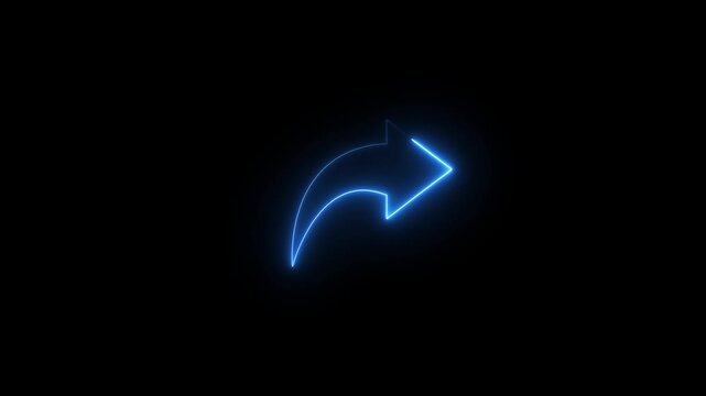 Glowing neon share icon for all social media communication. Abstract beautiful neon arrow icon animation with curved arrow on a black background.
