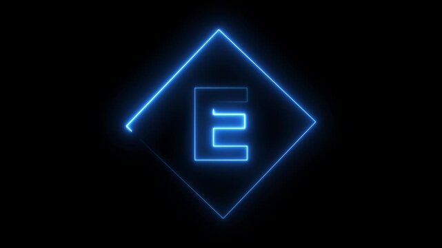 Glowing Neon Letter E Icon, Neon alpha b box icon glow with transparent background