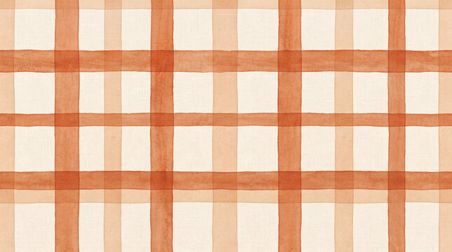 Watercolor orange plaid check pattern background fabric texture