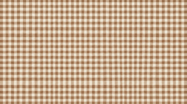 Seamless brown and beige gingham pattern fabric texture background classic checkered tablecloth design for rustic and country themes