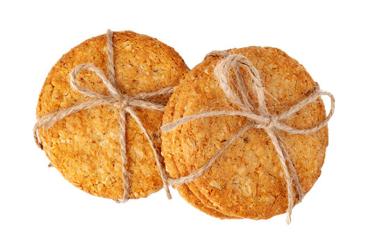 Cookies tied with string on a white background