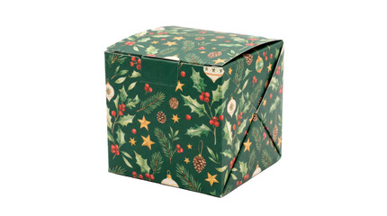 Obraz premium Christmas favor box with a compact folded paperboard body, secure integrated closure, festive decorative pattern without lettering, crisp edges, and elegant seasonal gift-packaging design.