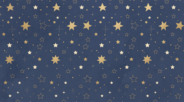 Seamless pattern with gold stars on dark blue background
