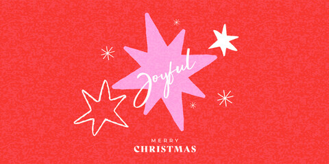 Plakat Playful contemporary Christmas card with hand-drawn festive stars and Joyful typography. Cheerful holiday concept for greetings, posters, invitations, social media, party promo