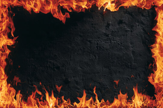 Bright fire border on black background