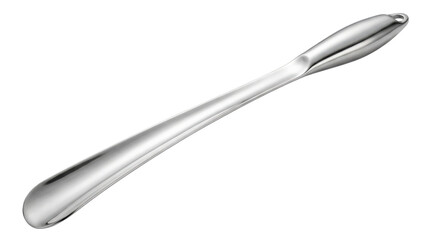 Fototapeta premium Classic shoe horn with a long slim curved body, smooth polished surface, rounded handle and gently scooped end designed for easily slipping footwear onto the foot. Photorealistic product photography,