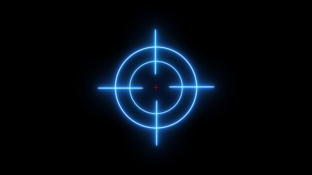 Glowing neon light target icon animation. Military target icon animation. accurate digital target aim concept video animation on black background. motion graphic of sniper target concept.