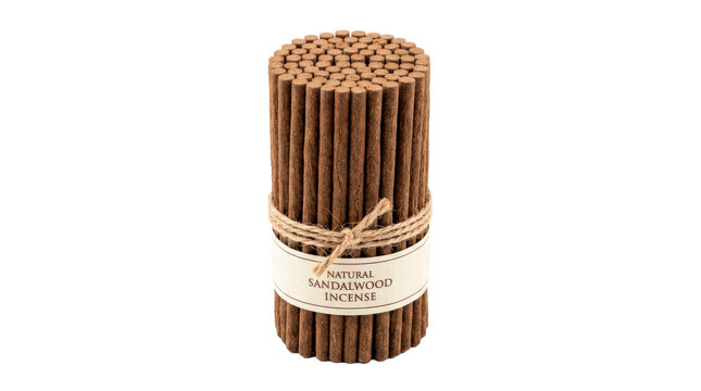 Incense stick bundle with neatly aligned slender sticks, natural fibrous texture, uniform tips, and compact bundled form. Photorealistic studio product photography, 3/4 view, ultra-high resolution,