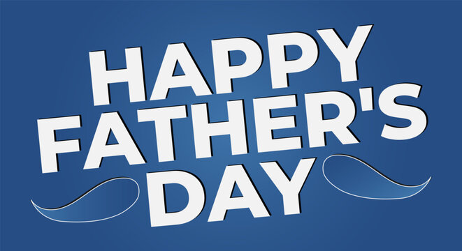 Happy father s day typography with blue background and decorative swirls