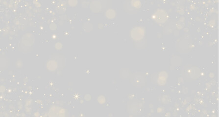 Fototapeta premium A dark background filled with glowing golden light particles scattered evenly. Soft bokeh circles blend with small twinkling star shapes in varied sizes.