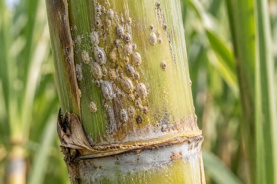 Scale Insect Infestation on Sugarcane Stalk.