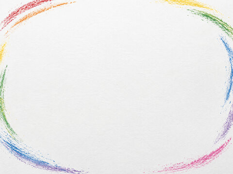White paper background framed with colorful curved pencil strokes