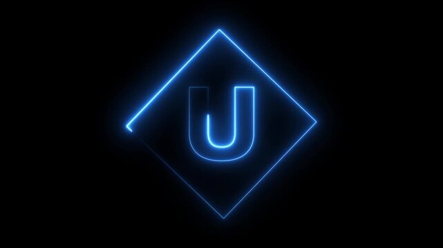 Glowing Neon Letter U Icon, Neon alpha b box icon glow with transparent background