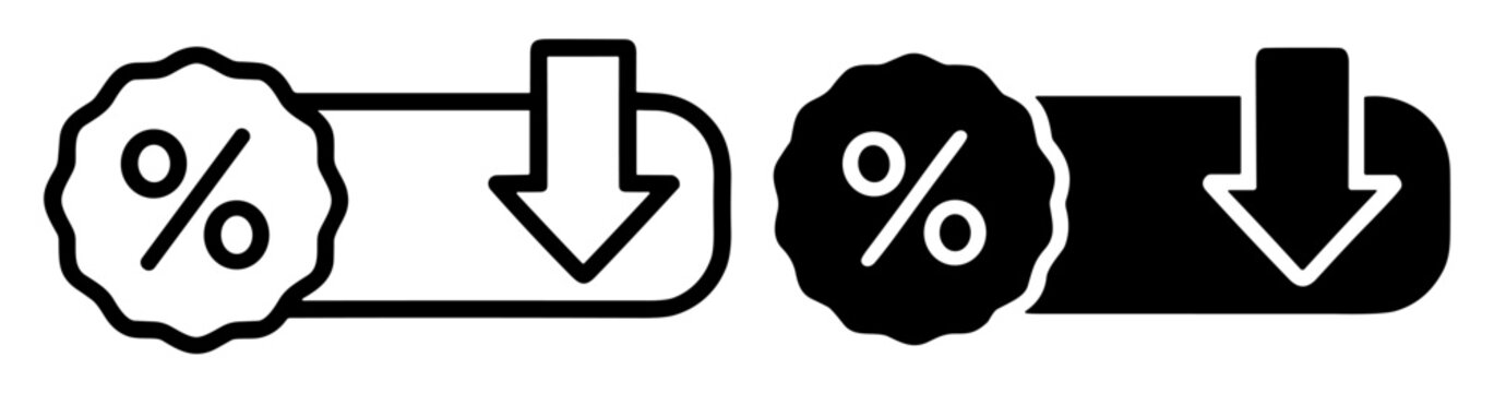 discount label with arrow icon set, vector illustration of offer and price reduction symbols on transparent background