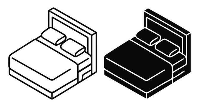 isometric bed icon set with pillows and headboard vector illustration on transparent background