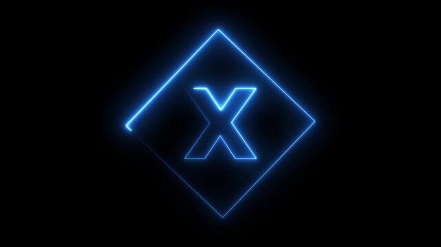 Glowing Neon Letter X Icon, Neon alpha b box icon glow with transparent background