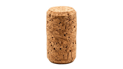 Fototapeta premium Natural wine cork stopper with cylindrical shape, porous tan surface and tightly compressed cork texture, sustainable traditional bottle closure with rustic appearance; photorealistic macro product