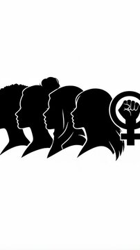 Silhouette of Diverse Women and Feminism Symbol