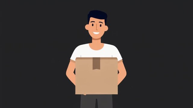 Cartoon Cheerful Person Holding Plain Cardboard Box