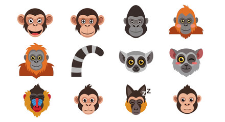 Obraz premium Collection of Adorable Cartoon Monkey Faces and Primate Characters Isolated