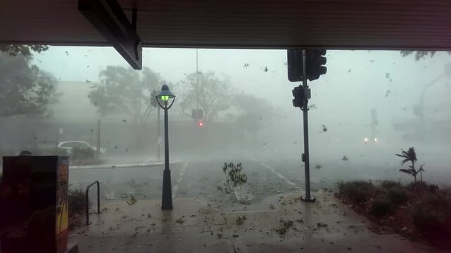 Hurricane devastating the city.
