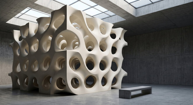 Abstract Schwarz Diamond Triply Periodic Minimal Surface Sculpture Background
