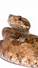 Obraz premium Close-Up of a Brown Snake with Detailed Scales and Intense Gaze on a White Background