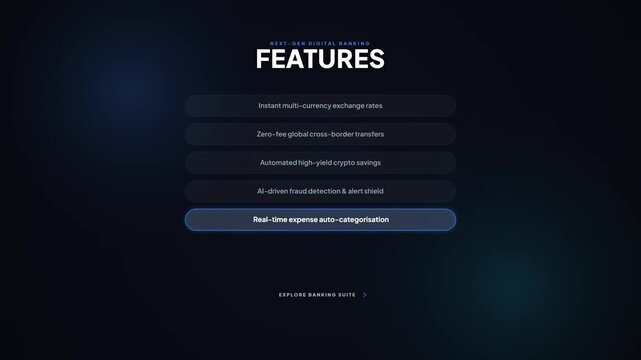 Digital Banking Features Menu. Modern Fintech Services Interface. Mobile Banking Options. Financial Services App UI. Dark Mode Banking Dashboard. Futuristic Finance Menu. Animated Mobile Interface