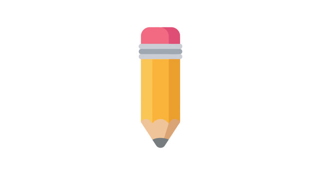 Yellow pencil with pink eraser and silver ferrule flat vector illustration