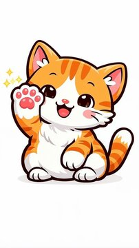Cute Kawaii Orange Tabby Kitten Waving