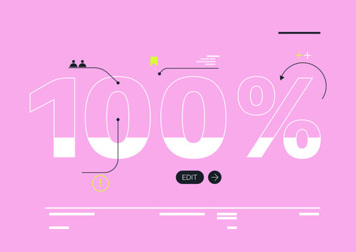 A creative representation highlights the concept of the 100 percent scheme, showcasing various elements that symbolize growth and strategic development in contemporary business practices