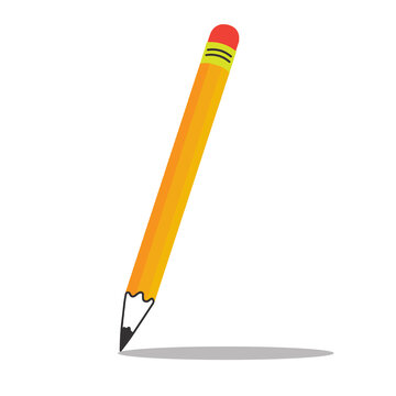 Yellow pencil modern flat vector illustration isolated on transparent background. Doodle stationery, education symbol, back to school icon.