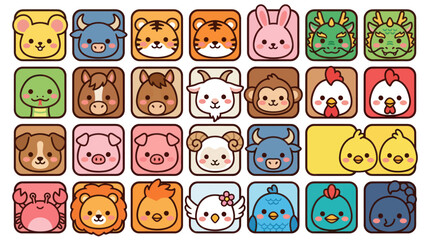 Obraz premium Cute animal faces icons set