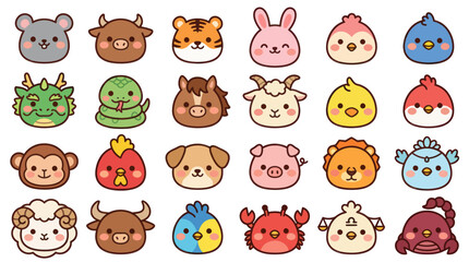 Obraz premium Cute animal faces zodiac collection