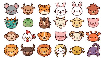 Obraz premium Cute animal faces zodiac collection