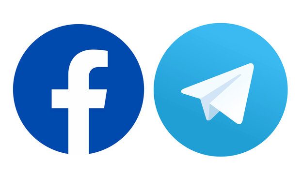Facebook and telegram logos for social media networking and instant messaging platforms.