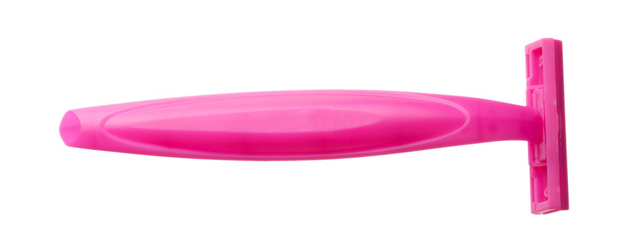 Bright pink razor with a curved handle for personal grooming and hygiene