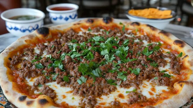 selective focus authentic Turkish pide in Ottoman kitchen atmosphere food video
