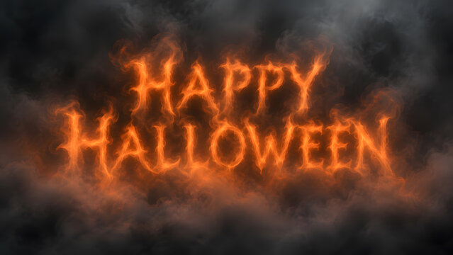 Fiery Happy Halloween text in dark smoky background