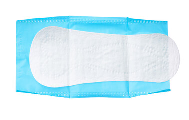 Different types of feminine hygiene products displayed on a blue wrapper © fotofabrika