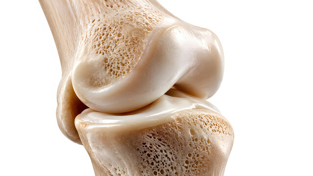 Human knee joint bone anatomy showing femur tibia and joint capsule structure