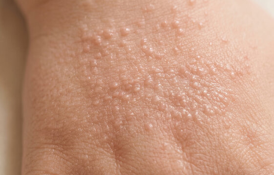 Extreme Macro View of Dyshidrotic Eczema Vesicular Rash and Small Blisters on Human Skin
