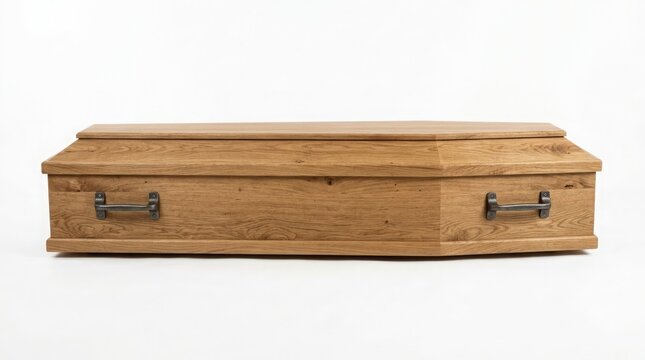 A detailed examination of a traditional wooden coffin representing finality and respectful burial practices in many cultures worldwide